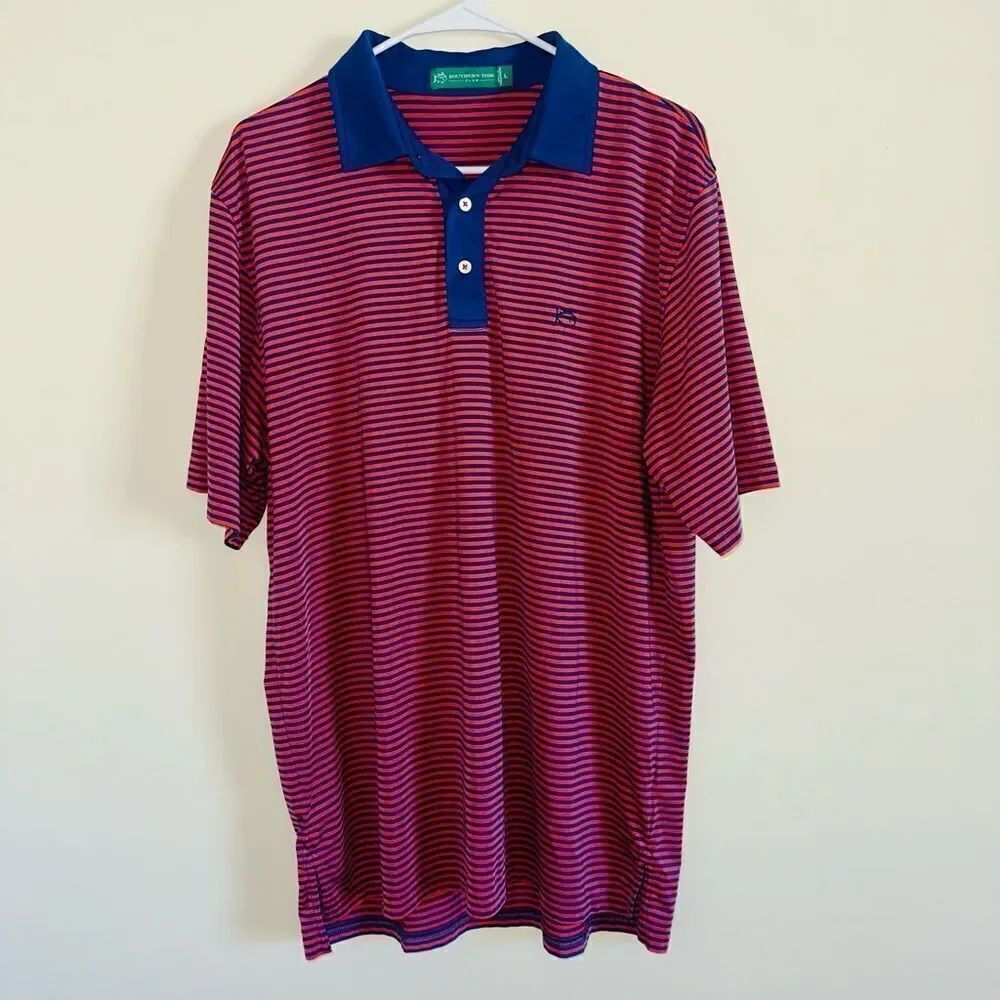 Souther Tide Orange/Red Blue stripe polo SIZE L